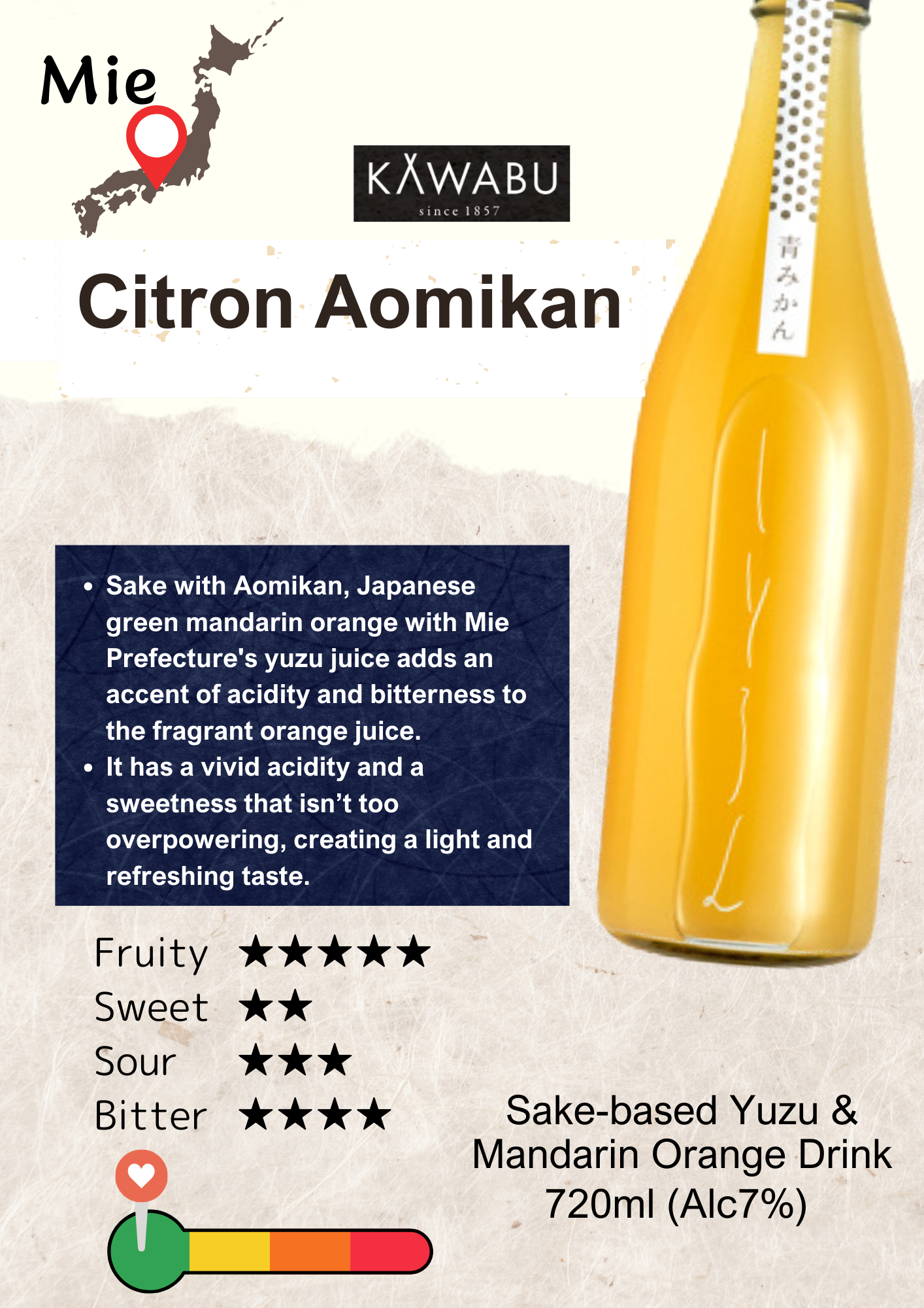 KAWABU Citron Green Mandarin Nigori Sake Liqueur 720ml