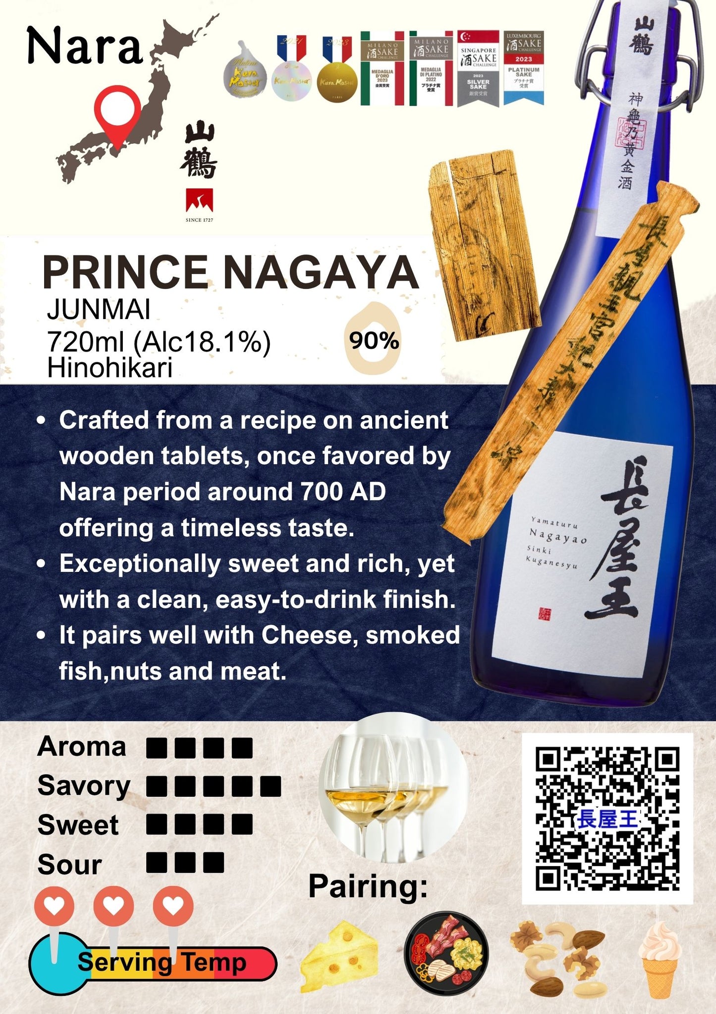Prince Nagaya Junmai Nagayao 720ml 300m Nakamoto Yamatsuru