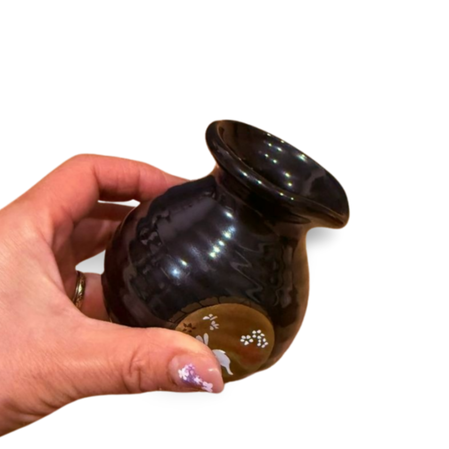 Mino Ware Black Glaze Tokkuri with Gold Rabbit Motif