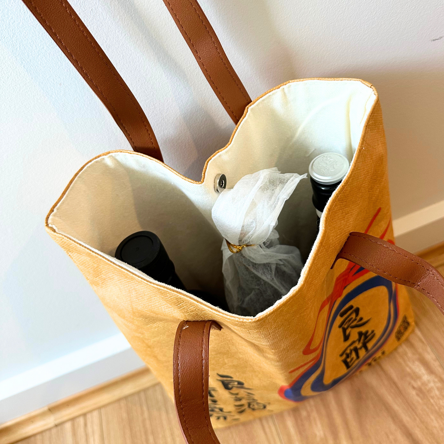YoiYoi Tote Bag sake Japanese sake bottle shopping bag canvas shoulder natural colour