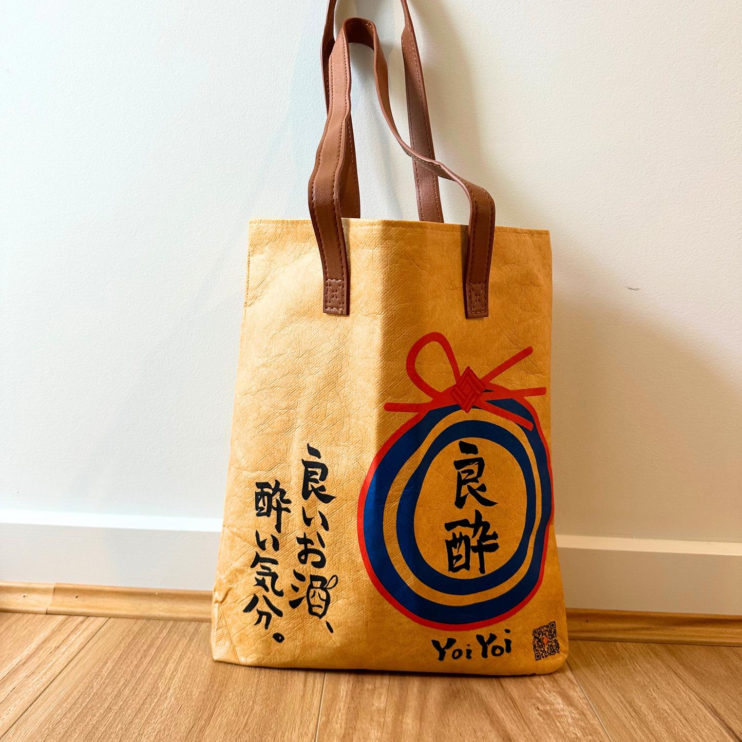 YoiYoi Tote Bag sake Japanese sake bottle shopping bag canvas shoulder natural colour