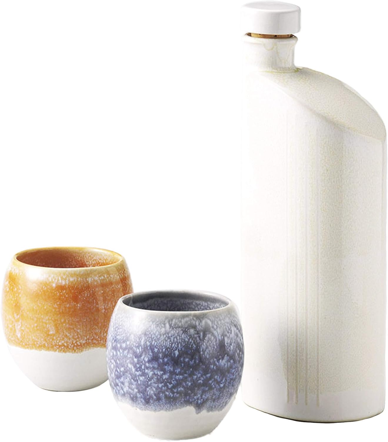 Ion Sake Bottle and 2 Cups Set from Shigaraki Ware Traditional Japanese Porcelain Tokkuri Guinomi Made in Japan