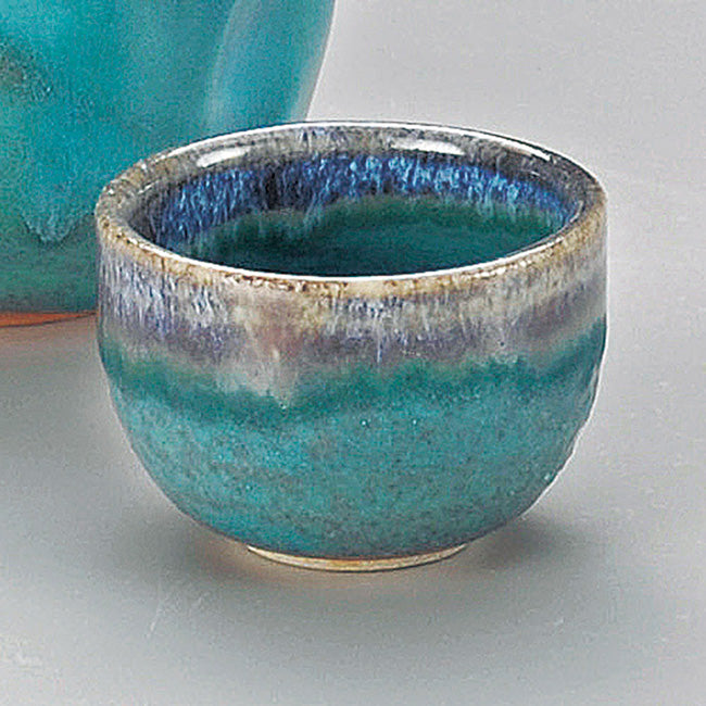 Japanese Porcelain Turquoise Blue Guinomi Sake Cup