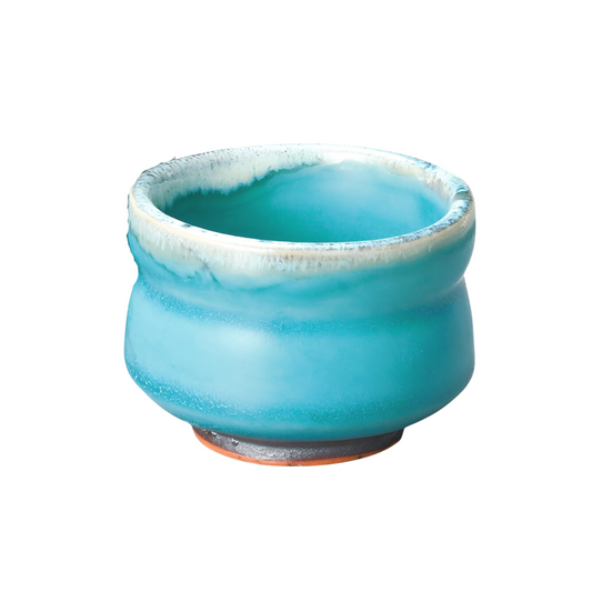 Japanese Porcelain Ocean Blue Bamboo Shape Guinomi Sake Cup