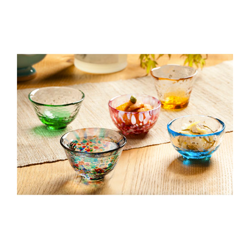 Tsugaru Vidro 5 Sake cups Set Gift Box Traditional Japanese Glass Handmade Made in Japan