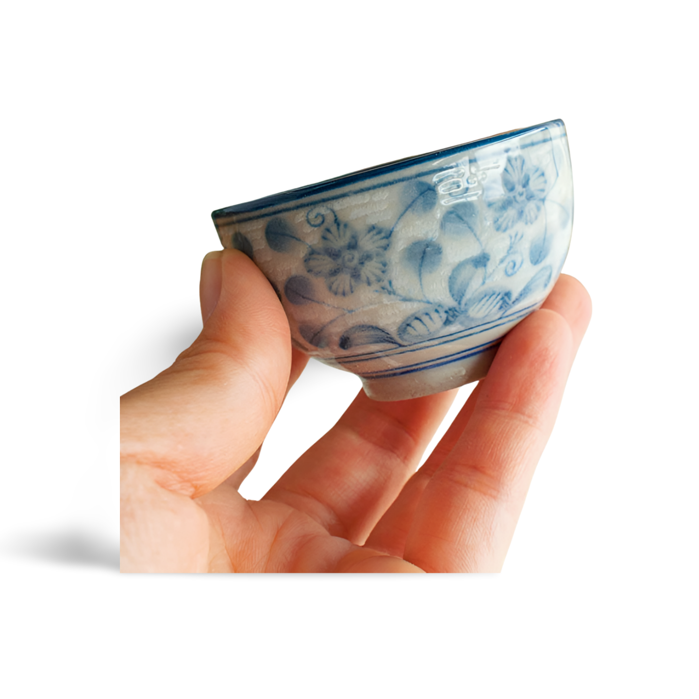 Aizome Kobana Karakusa Ochoko Indigo Floral Sake Cup