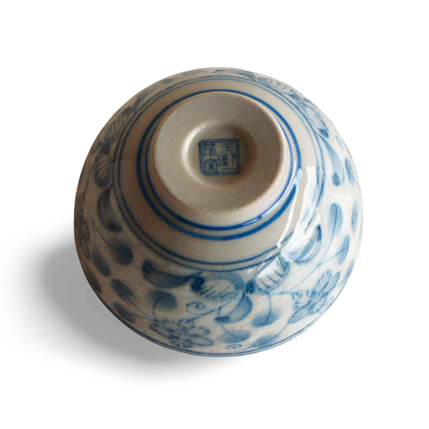 Aizome Kobana Karakusa Ochoko Indigo Floral Sake Cup