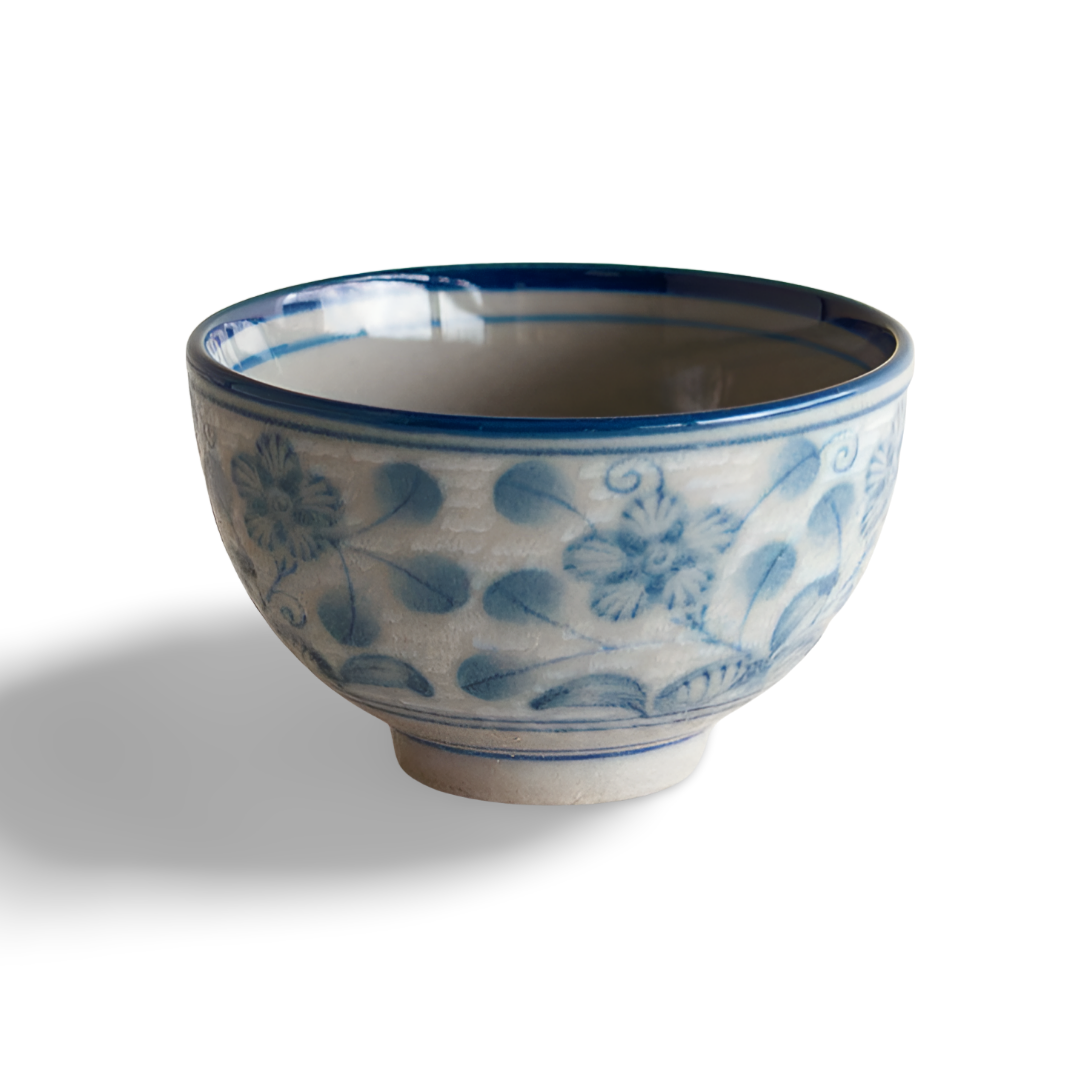 Aizome Kobana Karakusa Ochoko Indigo Floral Sake Cup