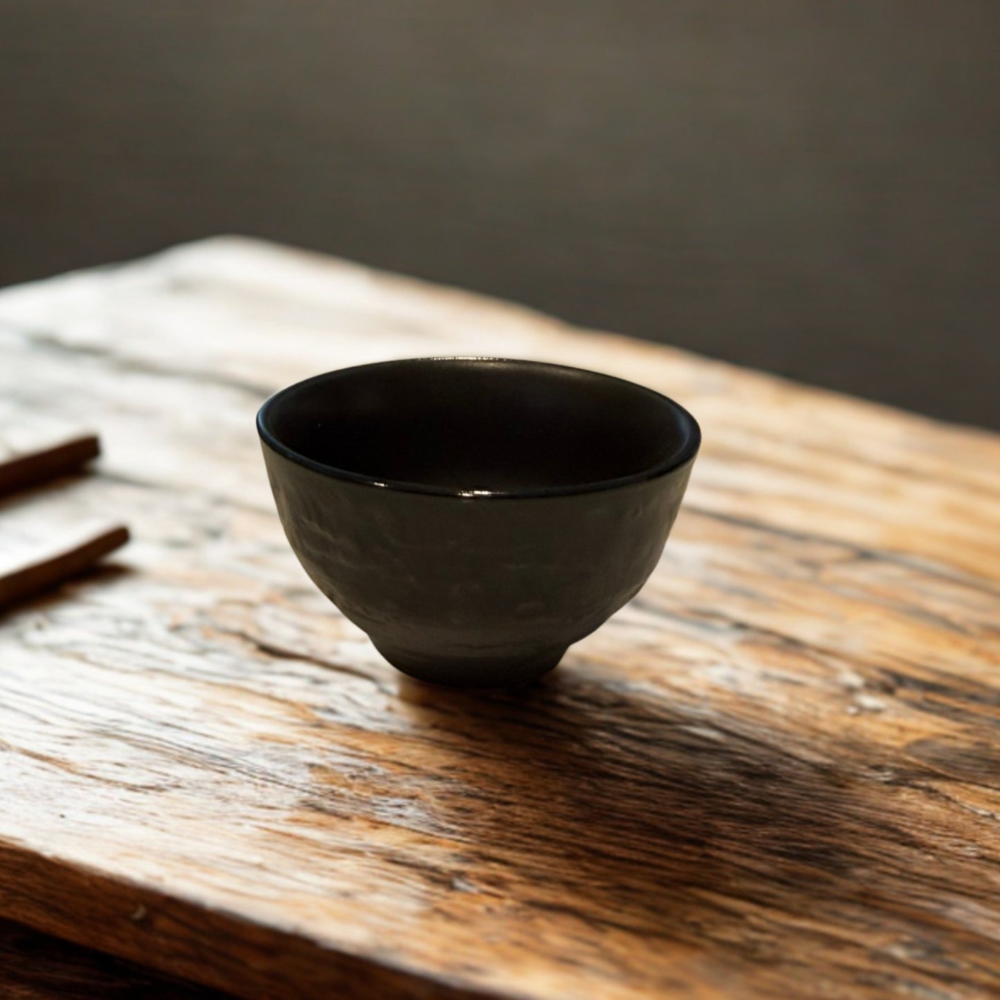 Handcrafted Minoyaki Black Glaze 'Kuroyu' Sake Cup- Minimalist Wabi-Sabi Guinomie