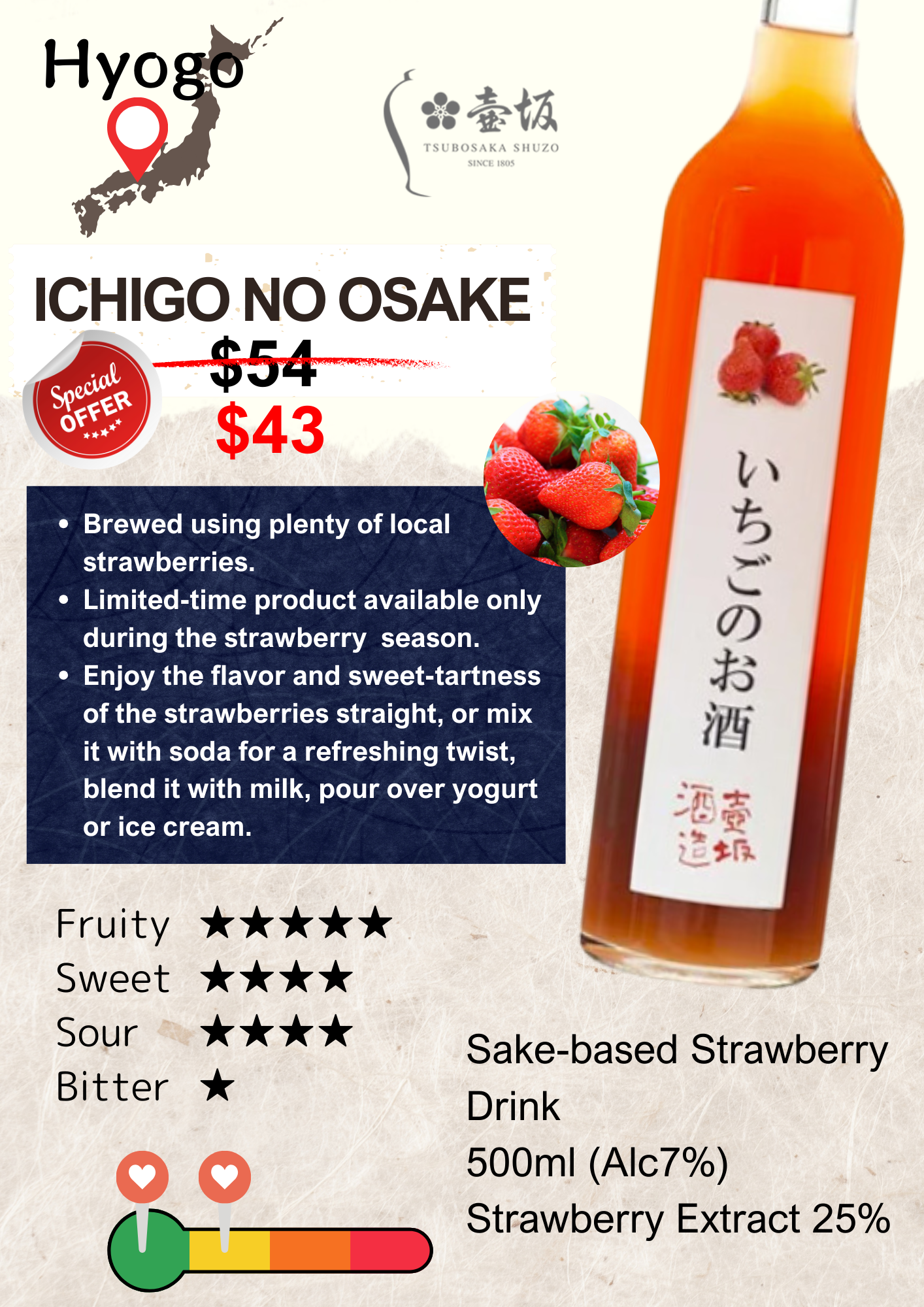 ICHIGO NO OSAKE Strawbery Sake Tsubosaka Hyogo Liquer