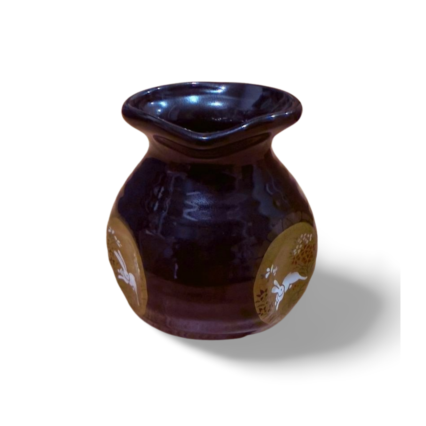 Mino Ware Black Glaze Tokkuri with Gold Rabbit Motif