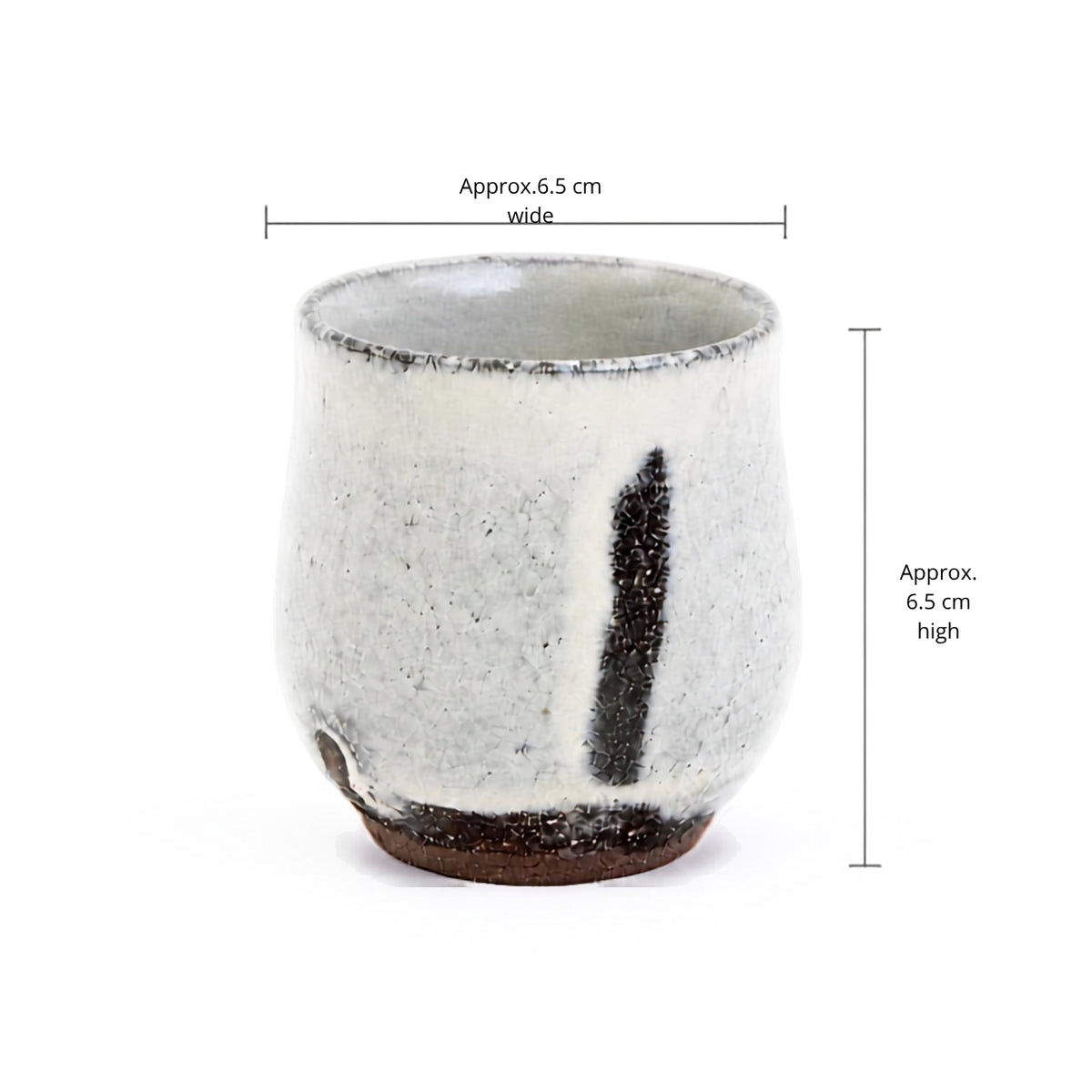 YoiYoi × Tojo Akitsugama Kohiki Guinomi — dimensions approx. 6.5 cm wide × 6.5 cm high